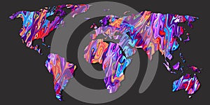 World map on black background with texture design photo