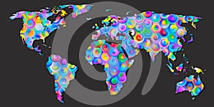 World map on black background with texture design photo