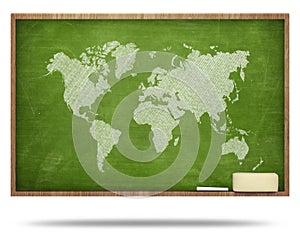 World map on black blackboard
