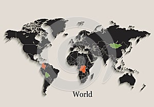 World map Black colors blackboard separate states individual