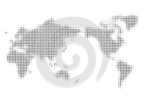 World map. Black gradient dot pattern on white background. Vector illustration.