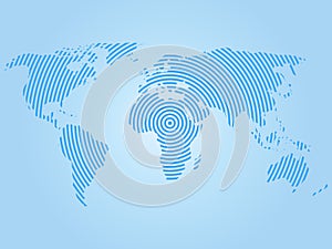 World map of blue concentric rings on white background. Worldwide communication radio waves concept Modern design vector