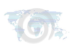 World map. Blue gradient dot pattern on white background. Vector illustration