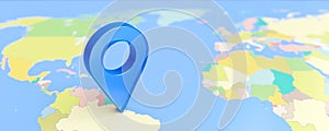 World Map and blue pin pointer location, Travel navigation GPS concept