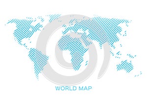 World map of blue waves on white background