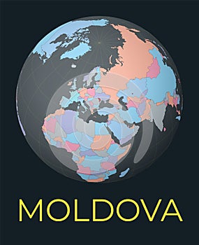 World map centered to Moldova.
