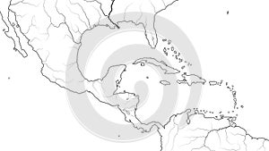 World Map of CENTRAL AMERICA and CARIBBEAN REGION: Mexico, Caribbean Islands, Caribbean basin. Geographic chart.