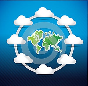 World map cloud computing network diagram