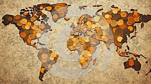 World map coins money background. Generative AI