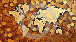 World map coins money background. Generative AI