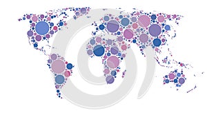 World map of colored circles, multicolor pattern