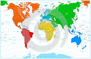 World map with colorful continents