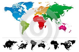 Vector World map with colorful continents Atlas photo
