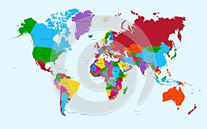 World map, colorful countries atlas EPS10 vector f photo