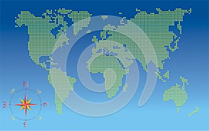 World map with compass