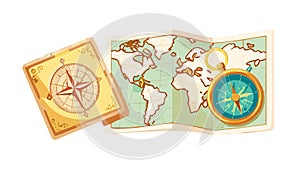 World Map with Compass and Navigation Tools, vector design Generative AI