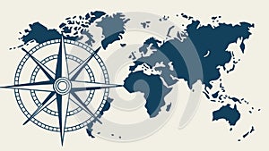 World map with a compass rose, symbolizing global navigation. vector design Generative AI