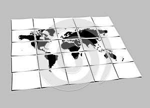 World Map Concept of Separated Note Papers