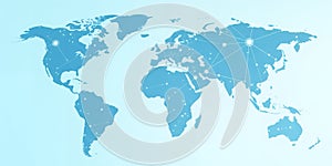World map with connected dots showing global network