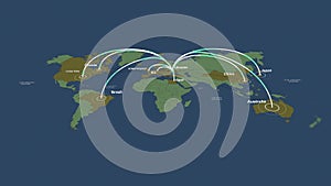 World map connection network 3d animation. A worldwide network expanding over the world. Loops seamlessly. Abstract