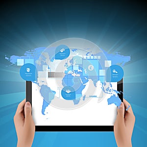 World map connection with tablet computer business technology concept