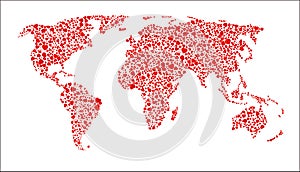 A world map that consists of love hearts. Vector