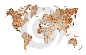 World map - continents from dry deserted soil