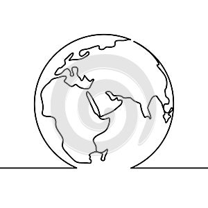 World map continuous line drawing of earth globe minimalist design