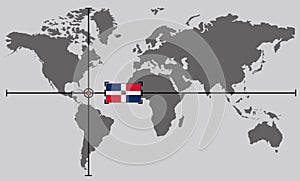 World map with coordinate point positioned by crossed lines on country Dominicana