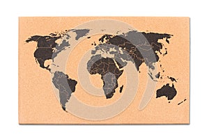 World map on cork board texture