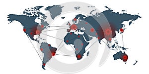 World map, coronavirus, COVID-19 and SARS-CoV-2 concept