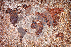 World map - corrosion stains on metal photo