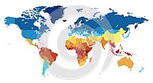 World map with countries colored from equator