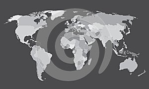 World map countries gray gradient