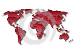 World map countries red gradient