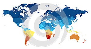 World map with countries in various colors