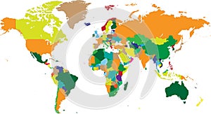 World map countries in vectors photo