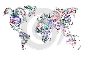 World map created with passport stamps