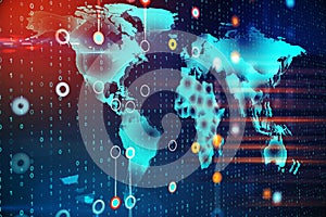 World map with creative glowing programming interface