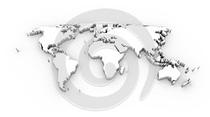 World map 3D white with clipping path