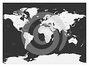 World map on dark background. High detail blank political map. Vector illustration