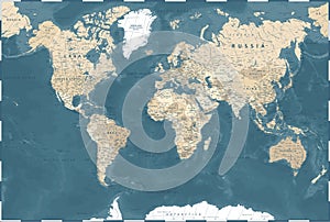 World Map - Dark Vintage Political - Vector Detailed Illustration