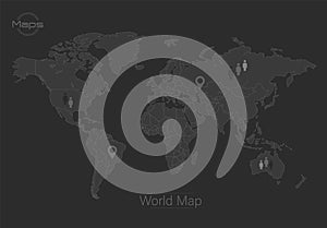 World map, design dark blackboard background