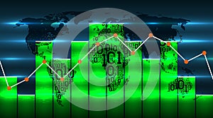World map with diagram chart and graph, on the background of future digital global technologies. Big data, vector infographics
