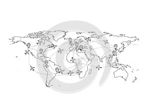 A world map displaying a dense network of interconnected points and lines