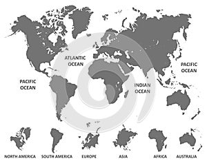 World Map with division of continent - vector