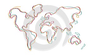 World map doodle color outline hand drawn art