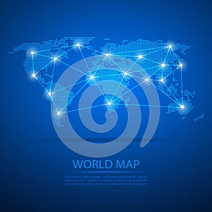 World map with dot nodes. Vector design dots map. Dots map background