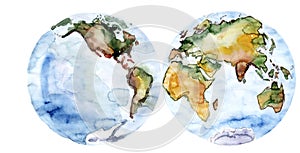 World map drawing watercolor