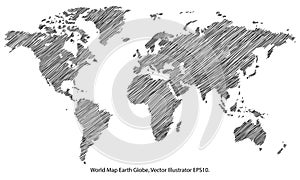 World Map Earth Globe Vector line Sketched Up Illustrator, EPS 10.